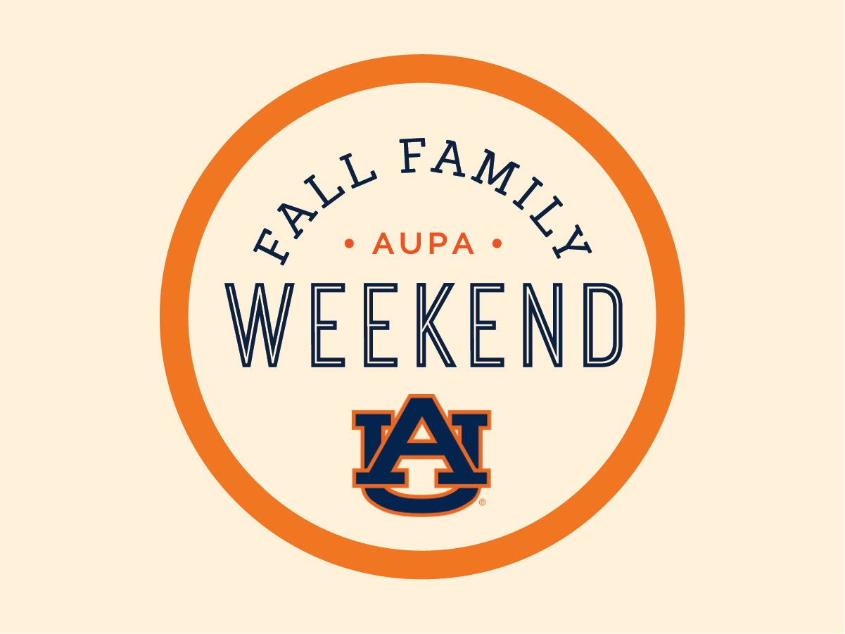 "Fall Family Weekend" Banner with text and interlocking AU logo